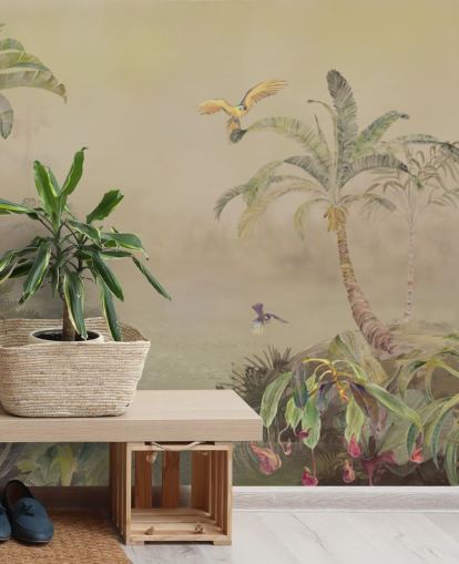 fresque murale personnalisable jaune et verte de la jungle appelée Eden's Canopy II par Loris Drago fresque murale personnalisable jaune et verte de la jungle appelée Eden's Canopy II par Loris Drago