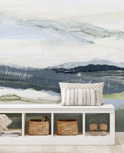 blått og grønt tilpasset abstrakt landskapsmaleri kalt After the Rain I av Lara Eckerman blått og grønt tilpasset abstrakt landskapsmaleri kalt After the Rain I av Lara Eckerman