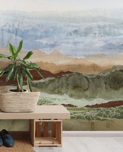 brunt og grønt tilpasset abstrakt landskapsmaleri kalt Plateau Mirage av Lara Eckerman for ganger og hjemmekontorer brunt og grønt tilpasset abstrakt landskapsmaleri kalt Plateau Mirage av Lara Eckerman for ganger og hjemmekontorer