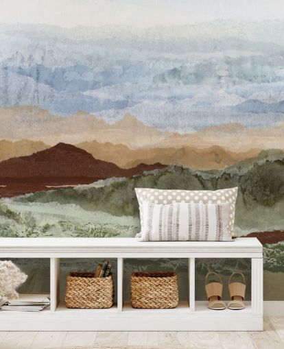 braunes und grünes individuelles abstraktes Landschaftsgemälde namens Plateau Mirage von Lara Eckerman für Flure und Heimbüros braunes und grünes individuelles abstraktes Landschaftsgemälde namens Plateau Mirage von Lara Eckerman für Flure und Heimbüros