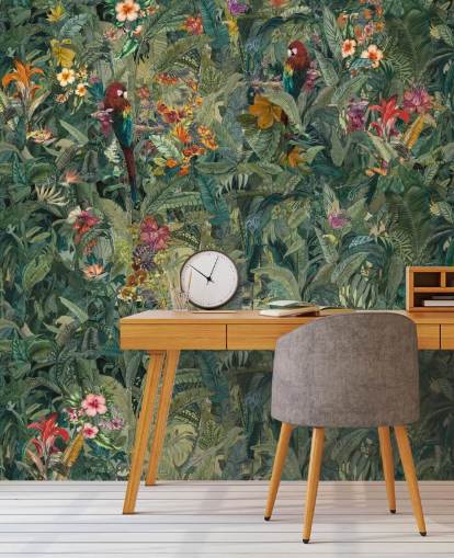 grønt brugerdefineret jungleblad vægmaleri kaldet Selvanea af Loris Drago til gange og spisestuer grønt brugerdefineret jungleblad vægmaleri kaldet Selvanea af Loris Drago til gange og spisestuer