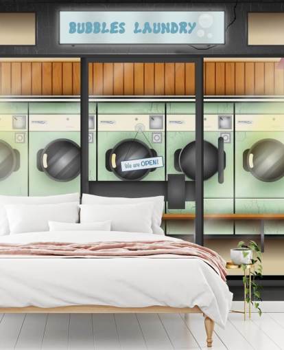 laundrette facade vægmaleri til plejehjem med demens laundrette facade vægmaleri til plejehjem med demens