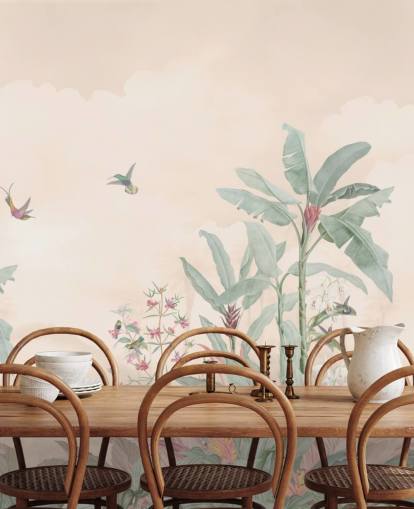 pastel brugerdefineret vintage jungle vægmaleri kaldet Pastel Vintage Borneo Jungle af Bloomery Decor pastel brugerdefineret vintage jungle vægmaleri kaldet Pastel Vintage Borneo Jungle af Bloomery Decor