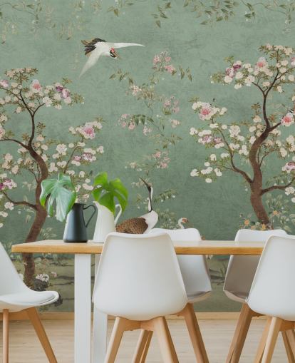 Bloomery Decorin vihreä mukautettu chinoiserie-seinämaalaus nimeltä Mint Green Lingering Garden Chinoiserie Bloomery Decorin vihreä mukautettu chinoiserie-seinämaalaus nimeltä Mint Green Lingering Garden Chinoiserie