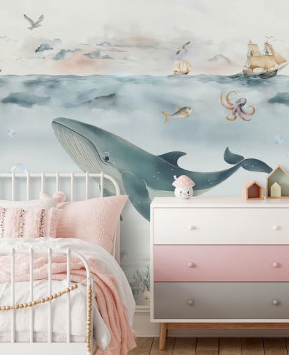 blaues und graues Meereswandbild für Kinder namens Gentle Ocean von Elena Pavlova für Kinder und Schlafzimmer blaues und graues Meereswandbild für Kinder namens Gentle Ocean von Elena Pavlova für Kinder und Schlafzimmer