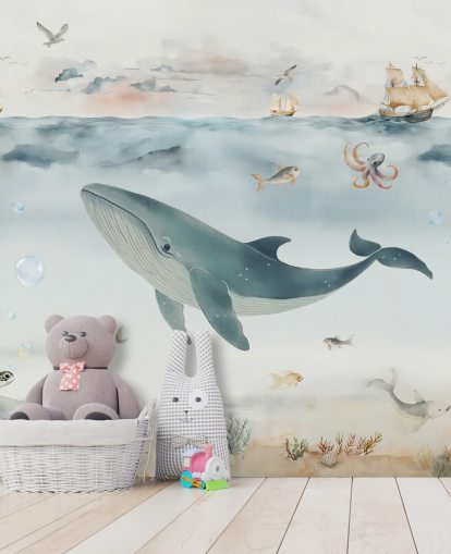 blått og grått barnas havmaleri kalt Gentle Ocean av Elena Pavlova for barnehager og soverom blått og grått barnas havmaleri kalt Gentle Ocean av Elena Pavlova for barnehager og soverom