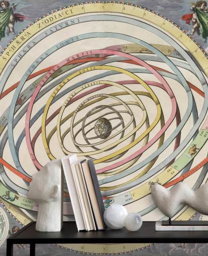 custom star map mural called Planetary Orbits Encompassing the Earth for home offices and creative spaces custom star map mural called Planetary Orbits Encompassing the Earth for home offices and creative spaces