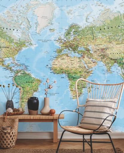 blue and green customizable world map wallpaper mural called World Wall Map (Environmental) by Lovell Johns for bedrooms and schools blue and green customizable world map wallpaper mural called World Wall Map (Environmental) by Lovell Johns for bedrooms and schools