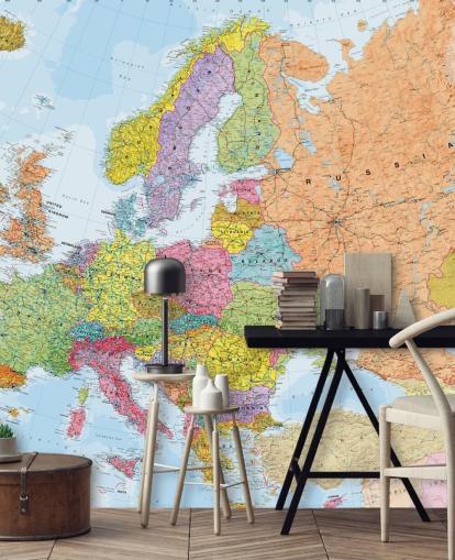 carta da parati murale colorata con mappa europea chiamata Political Europe Map per casa, uffici, camere da letto e sale da pranzo carta da parati murale colorata con mappa europea chiamata Political Europe Map per casa, uffici, camere da letto e sale da pranzo