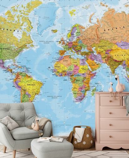 Lovell Johnsin värikäs muokattava maailmankartan taustakuvamaalaus nimeltä Political World Map, kirjoittanut Lovell Johns keittiöihin ja makuuhuoneisiin Lovell Johnsin värikäs muokattava maailmankartan taustakuvamaalaus nimeltä Political World Map, kirjoittanut Lovell Johns keittiöihin ja makuuhuoneisiin