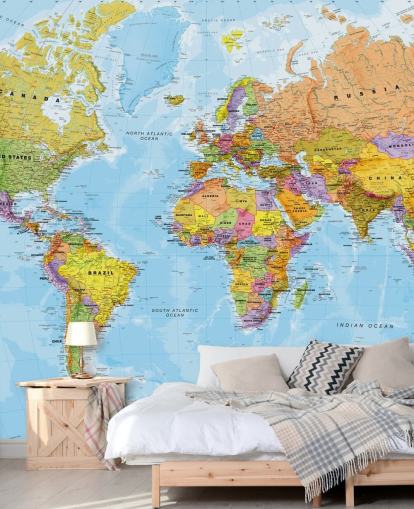 colorful customizable world map wallpaper mural called Political World Map by Lovell Johns for kitchens and bedrooms colorful customizable world map wallpaper mural called Political World Map by Lovell Johns for kitchens and bedrooms