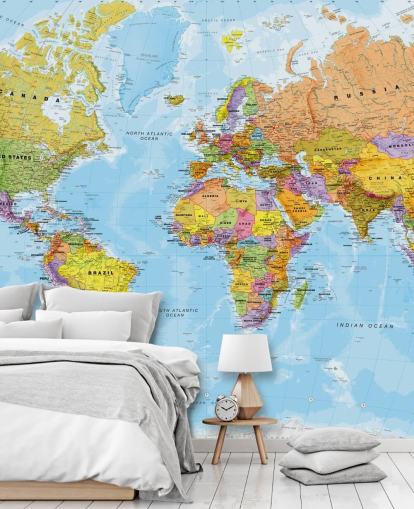 colorful customizable world map wallpaper mural called Political World Map by Lovell Johns for kitchens and bedrooms colorful customizable world map wallpaper mural called Political World Map by Lovell Johns for kitchens and bedrooms