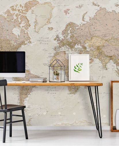 mural de papel de parede de mapa mundial personalizável marrom claro chamado Antique World Map de Lovell Johns para quartos mural de papel de parede de mapa mundial personalizável marrom claro chamado Antique World Map de Lovell Johns para quartos