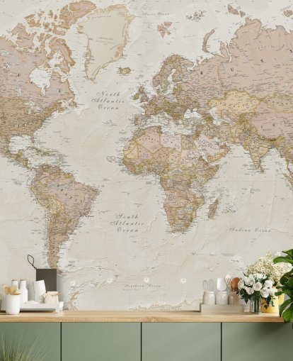 lysebrunt tilpassbart verdenskart tapetmaleri kalt Antique World Map av Lovell Johns for soverom lysebrunt tilpassbart verdenskart tapetmaleri kalt Antique World Map av Lovell Johns for soverom