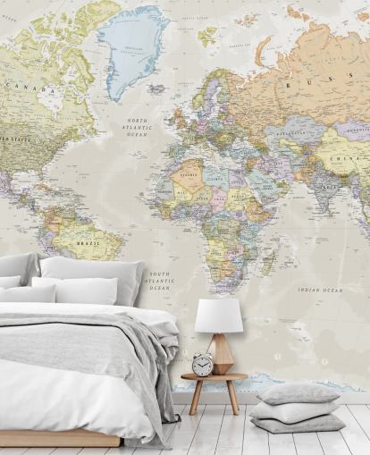 neutraali muokattava maailmankartan taustakuvamaalaus nimeltä Classic World Map, kirjoittanut Lovell Johns makuuhuoneisiin neutraali muokattava maailmankartan taustakuvamaalaus nimeltä Classic World Map, kirjoittanut Lovell Johns makuuhuoneisiin