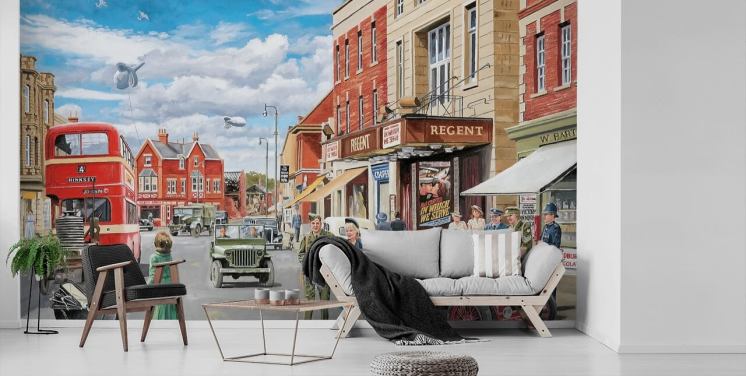 1940s street in a town wallpaper