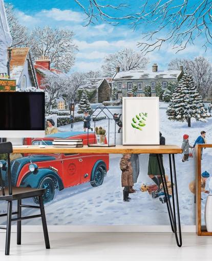 village snow scene at christmas wallpaper village snow scene at christmas wallpaper