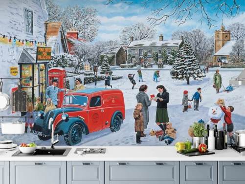 escena de nieve del pueblo en fondo de pantalla