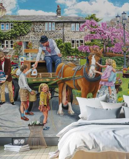 pack horse being petted in a village wallpaper pack horse being petted in a village wallpaper