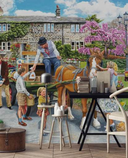 pack horse being petted in a village wallpaper pack horse being petted in a village wallpaper