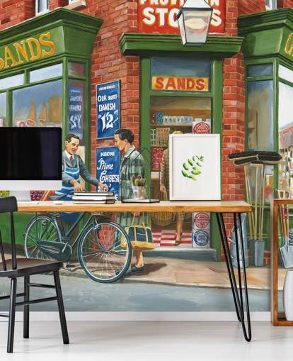 utenfor et gammeldags hjørnebutikktapet utenfor et gammeldags hjørnebutikktapet