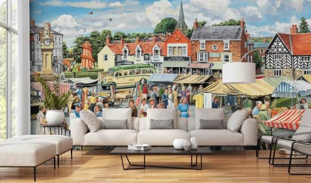 old fashioned market town wallpaper