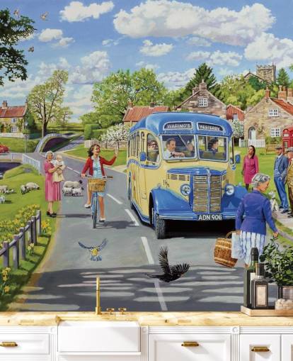 old fashioned bus driving through a village wallpaper old fashioned bus driving through a village wallpaper