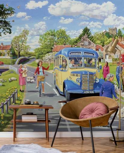 old fashioned bus driving through a village wallpaper old fashioned bus driving through a village wallpaper