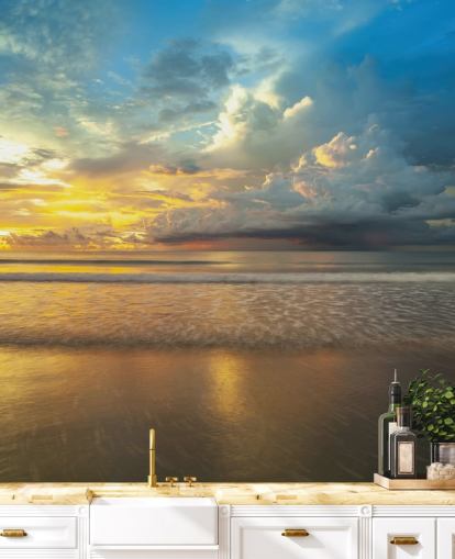 blue and yellow customisable beach sunset wall mural called Malaysia Sunset by Assaf Frank for home offices blue and yellow customisable beach sunset wall mural called Malaysia Sunset by Assaf Frank for home offices