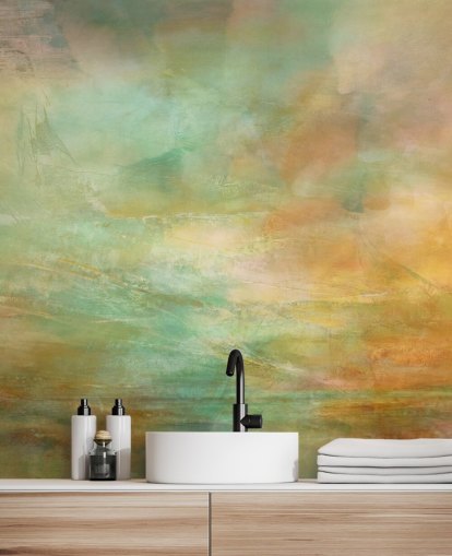 orange and blue abstract mural called Auric Horizon from Annette Schmucker orange and blue abstract mural called Auric Horizon from Annette Schmucker