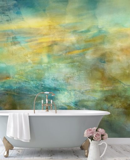 customisable abstract mural called Green and Blue in Golden Glow from artist Annette Schmucker customisable abstract mural called Green and Blue in Golden Glow from artist Annette Schmucker
