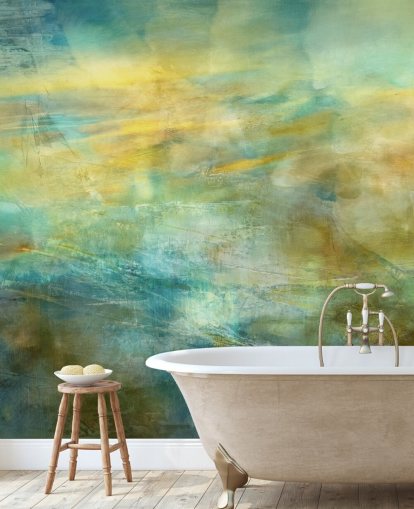 customisable abstract mural called Green and Blue in Golden Glow from artist Annette Schmucker customisable abstract mural called Green and Blue in Golden Glow from artist Annette Schmucker