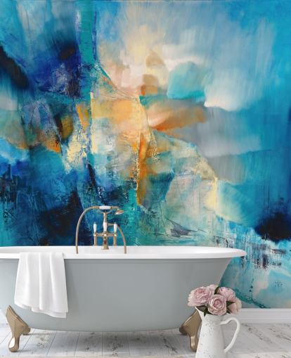 customisable blue abstract mural called Spring is Knocking by Annette Schmucker for bathrooms and living rooms customisable blue abstract mural called Spring is Knocking by Annette Schmucker for bathrooms and living rooms