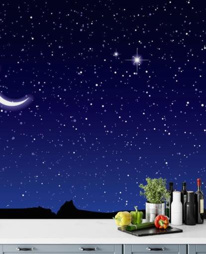 Papier Peint Fresque Croissant de Lune et étoiles sur ciel bleu marine Papier Peint Fresque Croissant de Lune et étoiles sur ciel bleu marine
