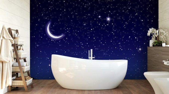 Crescent månen och stjärnor på marinblå Sky väggmålning