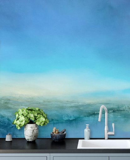 customisable blue landscape mural called Blue Cliff by Annette Schmucker customisable blue landscape mural called Blue Cliff by Annette Schmucker