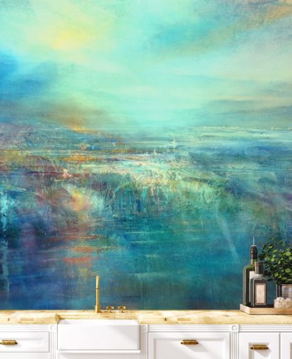 made to measure blue abstract wall mural called Daybreak by Annette Schmucker made to measure blue abstract wall mural called Daybreak by Annette Schmucker