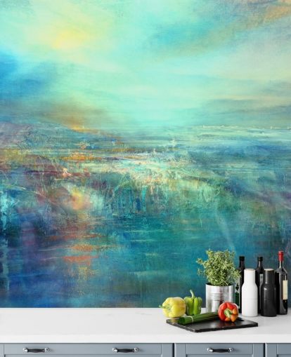 made to measure blue abstract wall mural called Daybreak by Annette Schmucker made to measure blue abstract wall mural called Daybreak by Annette Schmucker