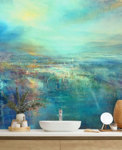 made to measure blue abstract wall mural called Daybreak by Annette Schmucker made to measure blue abstract wall mural called Daybreak by Annette Schmucker