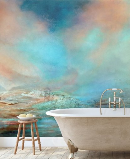 customisable blue abstract landscape wall mural called Spring in Iceland by Annette Schmucker customisable blue abstract landscape wall mural called Spring in Iceland by Annette Schmucker