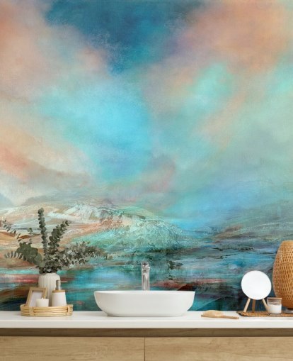 customisable blue abstract landscape wall mural called Spring in Iceland by Annette Schmucker customisable blue abstract landscape wall mural called Spring in Iceland by Annette Schmucker