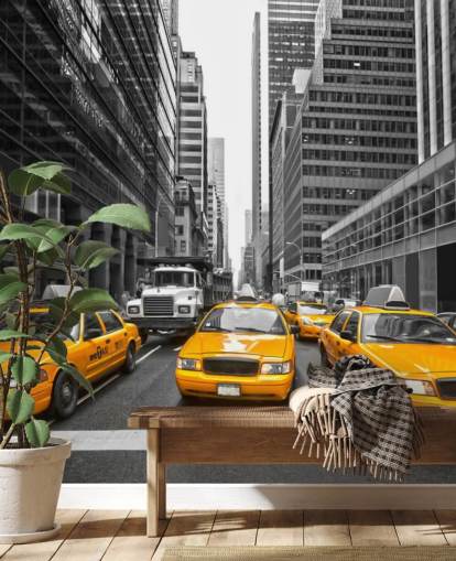 gule taxier blandt monokrom new york tapet gule taxier blandt monokrom new york tapet