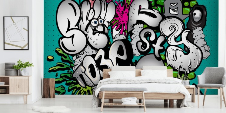 Papier Peint Fresque Graffiti Bleu