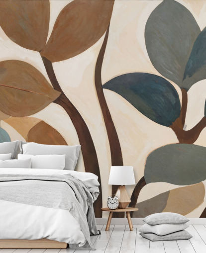 custom brown abstract botanical mural called Emil’s Garden from Sir Edward custom brown abstract botanical mural called Emil’s Garden from Sir Edward