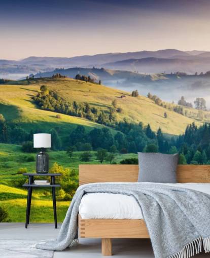 green and blue countryside wallpaper mural called Mountains Landscape for home offices green and blue countryside wallpaper mural called Mountains Landscape for home offices