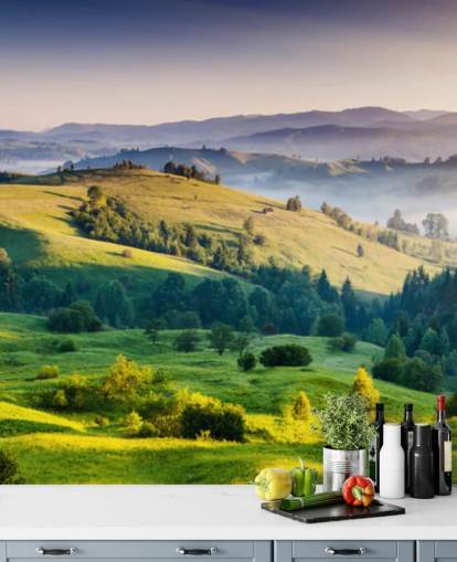 green and blue countryside wallpaper mural called Mountains Landscape for home offices green and blue countryside wallpaper mural called Mountains Landscape for home offices