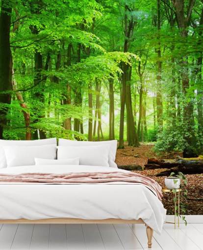 groene en bruine aanpasbare bosbehangmuurschildering genaamd Magical Forest voor slaapkamers en badkamers groene en bruine aanpasbare bosbehangmuurschildering genaamd Magical Forest voor slaapkamers en badkamers