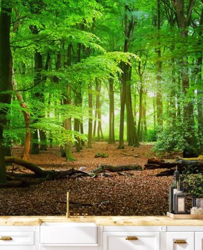 green and brown customisable forest wallpaper mural called Magical Forest for bedrooms and bathrooms green and brown customisable forest wallpaper mural called Magical Forest for bedrooms and bathrooms