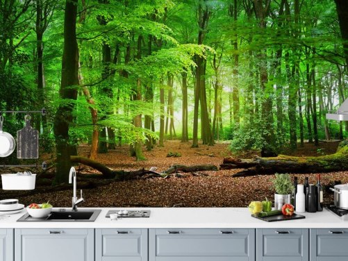 grøn og brun tilpasselig skov tapet vægmaleri kaldet Magical Forest til soveværelser og badeværelser