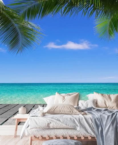 blå tropisk tapetmaleri kaldet Tropical Deck View på Wallsauce til soveværelser, badeværelser og kontorer blå tropisk tapetmaleri kaldet Tropical Deck View på Wallsauce til soveværelser, badeværelser og kontorer
